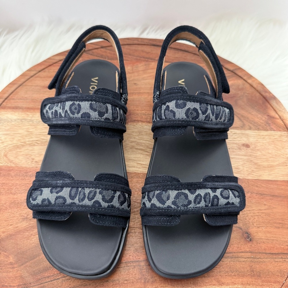 Vionic Cassidy Denim Multi Leopard Print Sandals Womens 8 Orthotic Comfort Blue - Picture 3 of 10